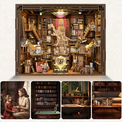 MiniCity Book Nook Kit, DIY Miniature Dollhouse Booknook Kit with Led Light and Dust Cover (Beyond Library Max) | 7.1 x 9.1 x 7.1 in; 1074 pieces, LED and dust cover; glue/tools and guide included; 8-10 hr DIY build for display, ages 14+. - style: Beyond