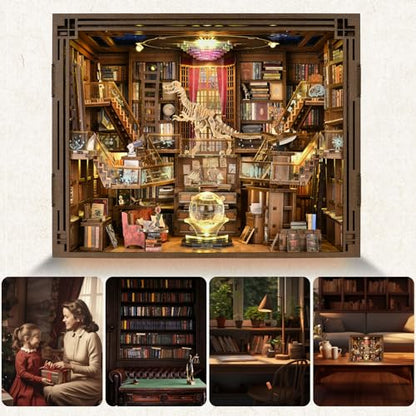 MiniCity Book Nook Kit, DIY Miniature Dollhouse Booknook Kit with Led Light and Dust Cover (Beyond Library Max) | 7.1 x 9.1 x 7.1 in; 1074 pieces, LED and dust cover; glue/tools and guide included; 8-10 hr DIY build for display, ages 14+. - style: Beyond