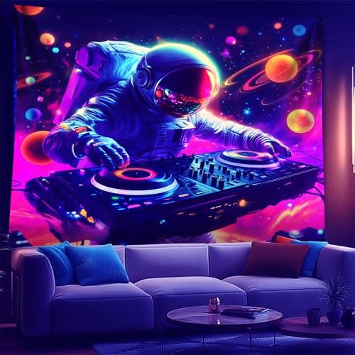 NYZE Astronaut Space Tapestry for Bedroom, Music Wall Tapestry, Party Decor Glow in the Dark Room Decor Tapestries, Cool Galaxy Planet Wall Hanging, Wall Hanging for Room Dorm 90in×70in - color: Astronaut H, size: 90"L x 70"W