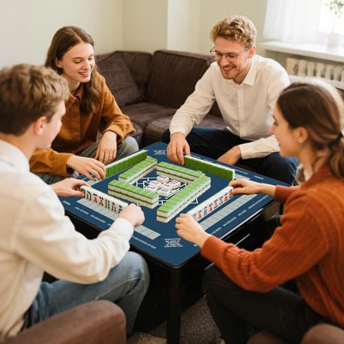 Mahjong Mat,Non-Slip and Noise Reducing Portable Mahjong Accessories | 31.5" x 31.5" with a Carrying Bag,Game Table Mat for Board Games, Card Games, Dominoes - color: Blue