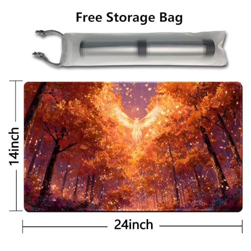 MTG Playmat 24x14 Inch | Optional Game Zone Layout | Non-Slip Rubber Base | Stitched Edges | Includes Free Storage Bag | for TCG, Board Games, and Desk Use(Amberfall,Without Zone) - color: Amberfall, style: Without zone