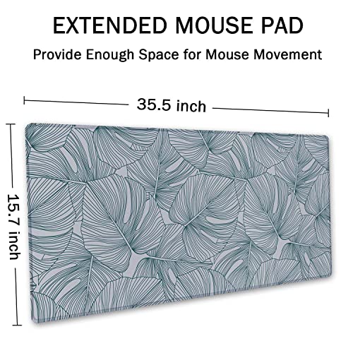 SSOIU Line Drawing Leaves XXL Green Gaming Mouse Pad - 35.5x15.7 Inch, Extended Size - color: Monstera Leaves