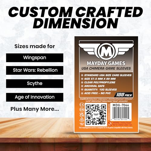Mayday Games USA Chimera Card Sleeves – 100 Pack, 57.5 x 89 mm, Super Clear 40 Micron Polypropylene, Acid-Free, PVC-Free – MDG-7044