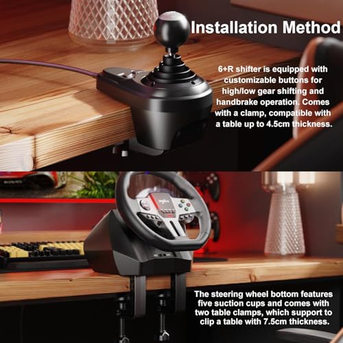 PXN Racing Wheel, 270&900° V9 Gen2 Gaming Steering Wheel | 3 Pedals, H Shifter, APP Support, Vibration Feedback, for PC, PS4, Xbox One, Xbox Series X/S