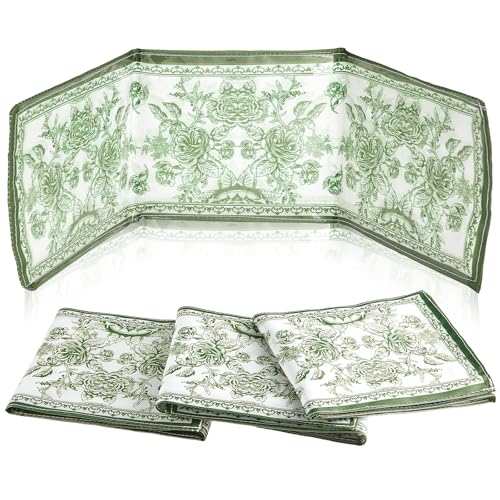 4 Pack Chinoiserie Mahjong Card Holder Fit Large Print Size(6 1/8’’x4 3/4’’) Green Chinoiserie Print Mahjong Card Sleeve Fabric Plastic Soft Scorecard Cover Mahjongg Cards Protector Set Gifts - color: Green