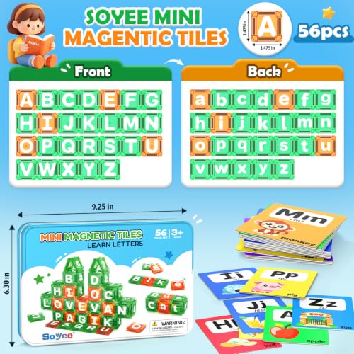 Magnetic Tiles Learn Letters Magnetic Building Blocks for Kids Ages 3-12 | Double-Sided Uppercase & Lowercase Magnetic Letter Preschool Learning Toys, Educational STEM Toys & Back to School Supplies - size: Magnetic Letters Set