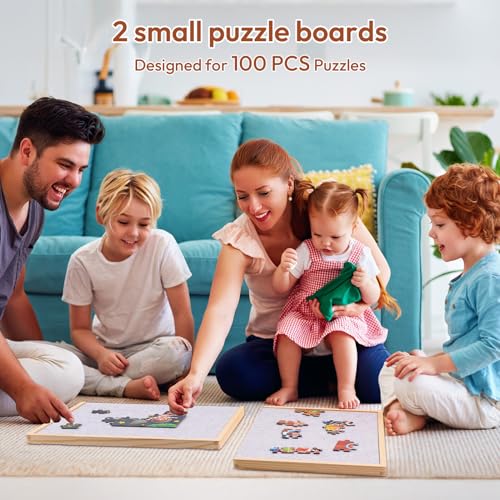 Woodtoe Small Puzzle Board with 2 Sizes, 16.1'' x 11.4'' Puzzles Board for 100 Piece, 16.1'' x 22.8'' Puzzle Table for 300 500 Jigsaw Puzzles, Wooden Felt Puzzle Tray for Kids 3+