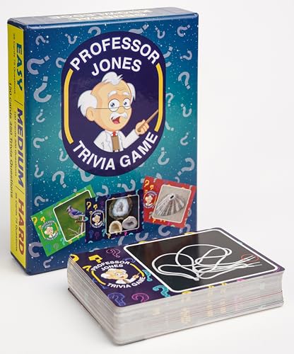 Trivia Game by Professor Jones – 450 Questions with Easy, Medium & Hard Levels, Photo Challenge Cards, Family Trivia Game for Adults & Teens, Party & Game Night Trivia Cards