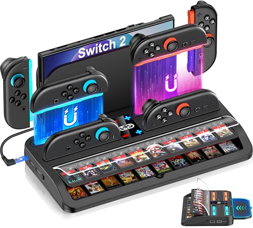 Upgraded Switch 2 Storage Dock for Nintendo Switch 2 Joycons&Console, [20 Game Card Slots] All-in-one Joy-Con 2 Charging Docks, Compact Organizer Station for Bedroom & Gaming Setup,L