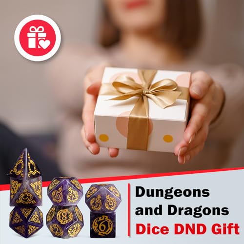 Amethyst Dice Dice Set, 7-Piece Handcrafted Polyhedral Dice with Gold Engraving, Ideal for D&D, RPG, MTG & Tabletop Games, Gift Box Included (Amethyst Totem) - color: Amethyst Totem