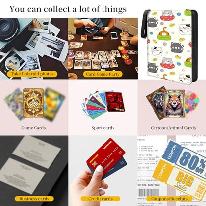 AXUASSILD 4 Pocket Card Binder, Premium Trading Card Holder Fits 400 Cards With 50 Removable Sleeves, Cute Portable Collection Card Ablum Holder Cute Colorful Cats - color: Cute Colorful Cats
