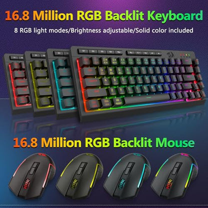 Redragon Wireless Gaming Keyboard and Mouse Combo, 60% Portable, Black | Bluetooth/2.4G/USB-C Wired, RGB Backlit, Quiet Rechargeable Macro Membrane Keyboard & 12800 DPI Mouse for Win/MAC - color: Black Combo