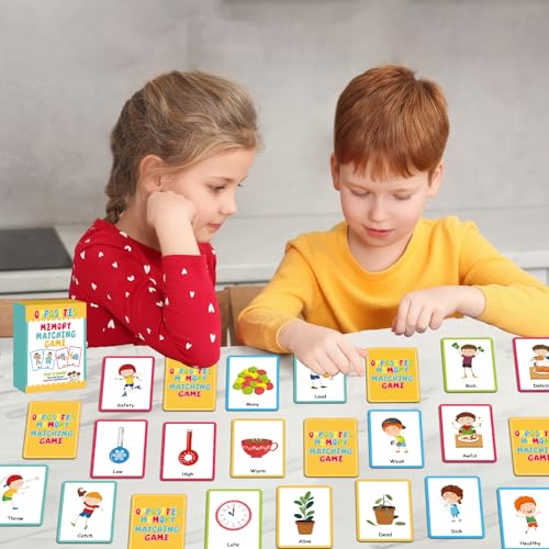 gisgfim 100 PCS Opposites Memory Matching Game Sight Words Concentration Memory Card Educational Game for Kids Preschool Learning Educational Ages 3-8 A Fun & Fast Gift Activities Matching Games - style: Opposites