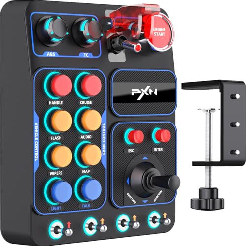 PXN CB1 Sim Racing Button Box for PC, 19 Controls (9 Input Types) | Up to 30 Programmable Functions, RGB Backlit Simulator Control Panel for Racing, Truck & Farming Simulators