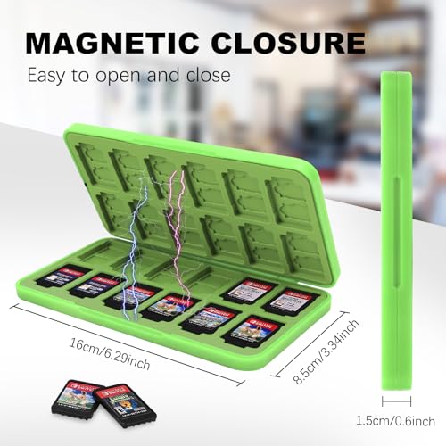 FYY Nintendo Switch Game Case Holder for Switch 2 Cartridge, Light Green | 24 Game Card Slots & 48 Micro SD Card Slots, Hard Shell, Silicone Lining - color: B-Green