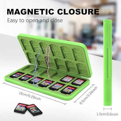 FYY Nintendo Switch Game Case Holder for Switch 2 Cartridge, Light Green | 24 Game Card Slots & 48 Micro SD Card Slots, Hard Shell, Silicone Lining - color: B-Green