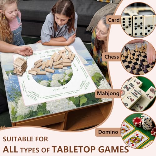 Coastal Hydrangea Floral Mahjong Mat 31.5"x31.5", Summer Seaside Sailboats Flower Non-Slip Noise Reduction Gaming Mat for American Mahjong Poker Card Board Games Dominoes - color: Seashore Hydrangea