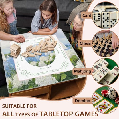 Coastal Hydrangea Floral Mahjong Mat 31.5"x31.5", Summer Seaside Sailboats Flower Non-Slip Noise Reduction Gaming Mat for American Mahjong Poker Card Board Games Dominoes - color: Seashore Hydrangea