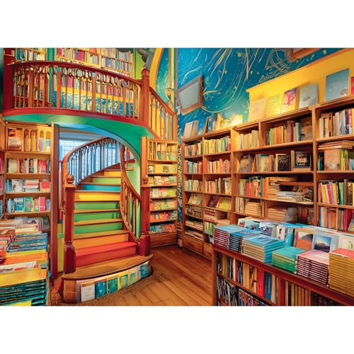 300 Large Piece Puzzles for Adults,Funny Colorful Bookstore Jigsaw Puzzles. | Interlock Perfectly Letter on Back No Dust,Fun Challenging Birthday and Barious Holiday Party for Family Adult (20.5 x 15 in) - style: StaircaseBookstore