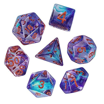 DND Dice Set Purple Magma Polyhedral Dice Set for D&D Tabletop Games | Leather Storage Bag, DM Gift, for Dungeons and Dragons Role Playing Games - color: Purple Mix Blue