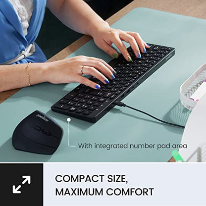 Perixx PERIBOARD-215B US, Wired Keyboard - Ultra Slim Scissor Keys - 2 Built-in USB-A & USB-C Ports - Detachable Cable - Black - US English - style: Wired with 4 Hubs