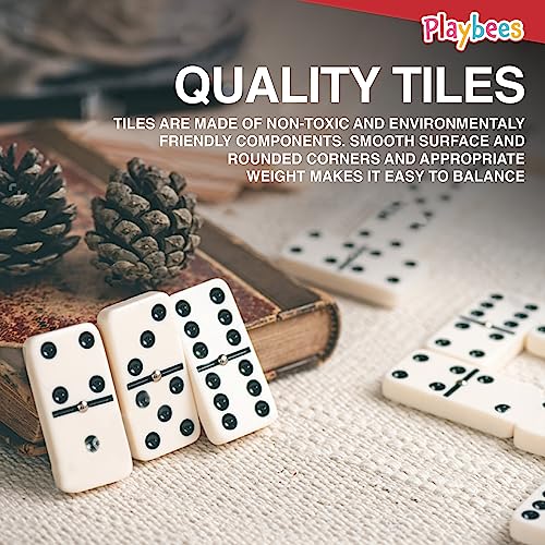 Playbees Premium Double Six Dominoes Set - 28 Classic Tiles in Faux Leather Case - Fun Educational Toy for Kids, Boys, Girls, Classroom Kit, Classic Game Night Party Favors Set, Travel-Friendly