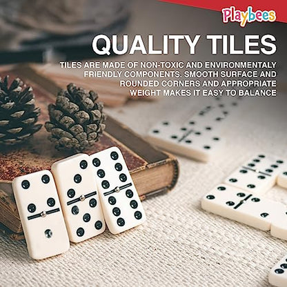 Playbees Premium Double Six Dominoes Set - 28 Classic Tiles in Faux Leather Case - Fun Educational Toy for Kids, Boys, Girls, Classroom Kit, Classic Game Night Party Favors Set, Travel-Friendly