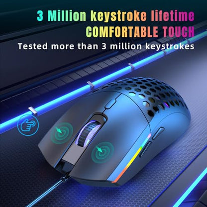 Zopsc Gaming Mouse Wired, RGB Backlit Ergonomic 6400DPI Optical, Lightweight Computer Gaming Mouse, Colorful LED Lighting for PC Laptop Work, Black - color: S500 Black