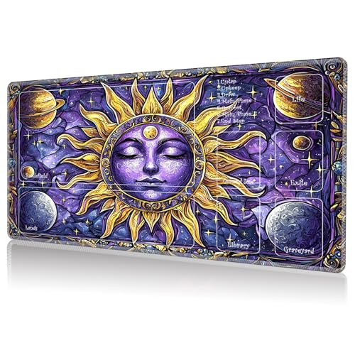 Playmat for MTG, Game Play Mat with Zones for MTG TCG Card Game Playing 24 x 14 inches Trading Card Game Playmats Non-Slip Rubber Base and Stitched Mousepad Desk Mats, Art Moon - color: Art Moon, size: Zones