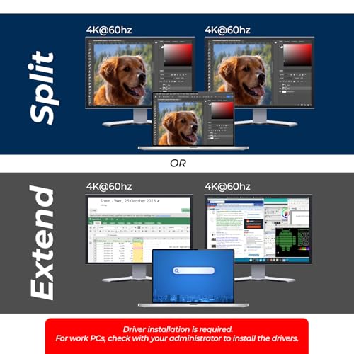 OREI SplitExtend 4K HDMI Splitter Extended Display for Dual Monitor - Multi-Monitor Display 3 Separate Screens - USB A & USB-C Adapter to HDMI 2.0, 4K@60hz, DisplayLink Driver MacOS, Windows | OREI SplitExtend 4K HDMI Splitter Extended Display for Dual Mo