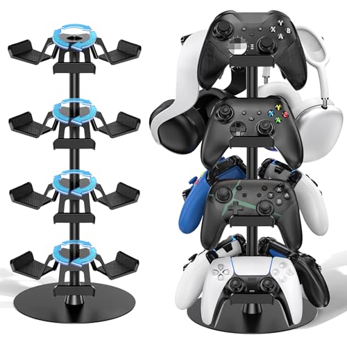 Headset Stand 4 Tiers for Desk, Rotatable Gaming Controller Stand for PS5/PS4/Xbox/Switch2/PS Portal/Phone, Universal PC Gamer Gift Accessory Controller/Headphone Holder for 12 Packs Controller - color: Black-4 Tier
