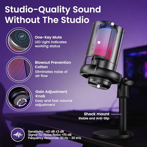 Webcam Streaming Kit with USB RGB Microphone & LED Light – 1080P 30FPS Streaming Camera Bundle for Twitch, YouTube, Podcasting, WFH – PC & Mac Compatible (Not for PS5 Alone)