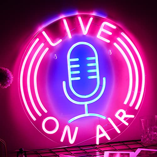 Live On Air Neon Sign Microphone Neon Light Signs for Wall Decor Live On Air Neon Lights Usb Powered 12.8’’X12.8’’ Led Sign for Radio Station Boys Girls Room Game Room Living Room Office Gift（Pink Blue） - color: Pink+Blue