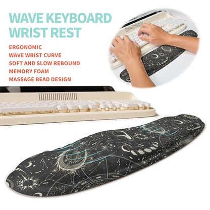 2-in-1 Ergonomic Set, Wave Rise Keyboard Wrist Rest and Massage Bulge Slope Mouse Pad Wrist Support, Cushion Memory Foam Integrated to Relieve Wrist Pain, Constellation - color: Constellation