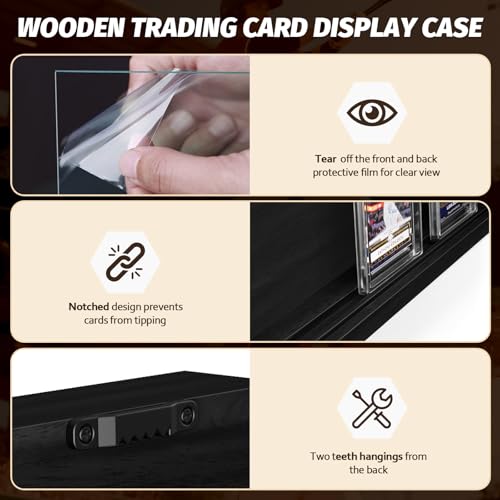 Emfogo Card Display Case, Trading Card Display Frame Wall Mount, Wooden Baseball Card Display Case with Clear View, Graded Sports Card Display for Trading Card Collection (1 Pack-Black) - size: 1-Layer 1 Pack