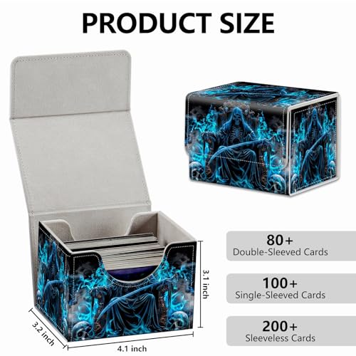 Strong Magnet Case Mtg Magic Deck Box Tcg Up to 200 Cards Creative Pattern Trading Card Storage Box for Collectible Card Games, Blue and Black Grim Reaper - color: Blue And Black Grim Reaper