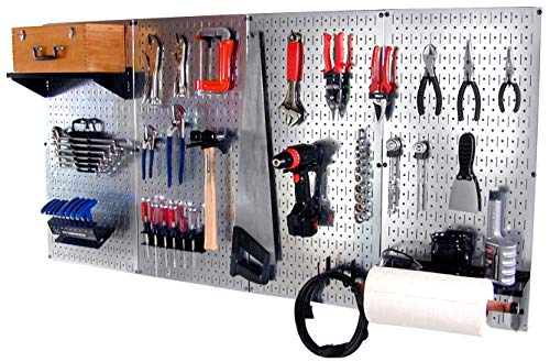 Wall Control Pro-Grade Metal Pegboard Organizer Galvanized Tool Board Panels with Black Accessories
