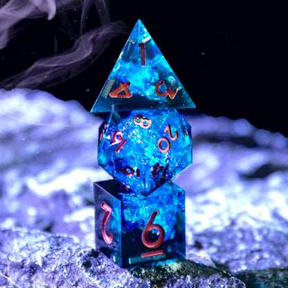 Sharp Edge DND Dice Set Handmade 7 Accessories Dice for Dungeons and Dragons TTRPG Games, Multi-Sided RPG Polyhedral Resin Sharp Edge Dice Roleplaying Games - color: Blue Dark