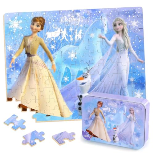 Puzzles for Kids Ages 4-8,Kids Puzzle in a Metal Box,Winter Princess Small Puzzls,Children Boys Girls Learning Educational Puzzes Packed in Tin Box,100 Pieces - color: Princess100