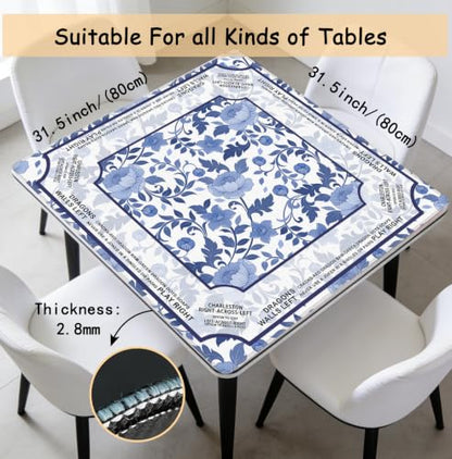 Blue and White Chinoiserie Floral Bird Mahjong Mat 31.5 x 31.5 Inch, Traditional Chinese Non-Slip Noise Reduction Mahjong Table Mat for American Mah Jong Poker Card Board Games Dominoes - color: Blue Chinoiserie Floral