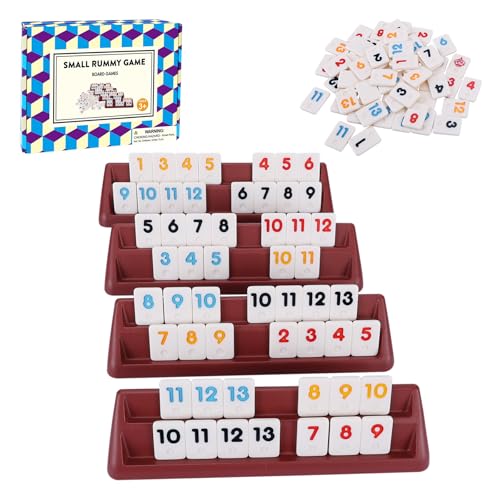 Offelec 106 Rummy Tiles Set with 4 Double Tile Holders - Compact Travel Size Rummy Cube Games, Classic Rummy Game for Adults, Kids & Family Game Night - 2-4 Players Board Games ﻿ - color: Mini Size Rummy Cube