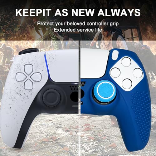 Anti-Slip Blue PS5 Controller Skin,Studded Edition Protective Silicone Cover Skin Grips Compatible with PS5/Slim/Pro Controller and 6 PCS Thumb Grips Caps. - color: Blue