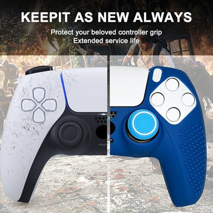 Anti-Slip Blue PS5 Controller Skin,Studded Edition Protective Silicone Cover Skin Grips Compatible with PS5/Slim/Pro Controller and 6 PCS Thumb Grips Caps. - color: Blue