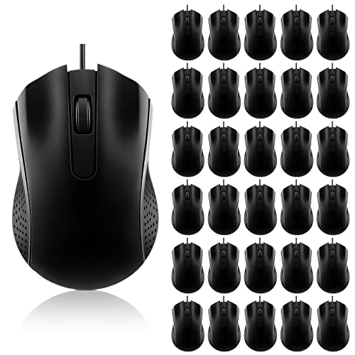 Bonuci 30 Pack USB Wired Mouse 3 Button Corded Computer Mice Bulk USB Mouse for PC Desktop, Laptop, Office, School, Classroom Use(Black) - color: Black