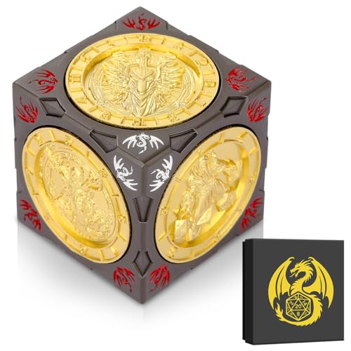 DND Spinner Dice, Polyhedral Rotating Game Dice, D&D Metal Dice | 7-in-1 Metal Dice Set, 3D Relief Design, D&D Gifts, RPG, MTG, Role Playing Board Game Accessories, with Box, Dark Grey & Gold - color: Dark Grey & Gold