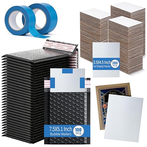 ANSSDO 302 Pcs Trading Cards Shipping Supplies Packaging Protector Kit | Include 100 Packs Bubble Mailers and 200 Pieces Cardboard Sheets for Collectible Cards Mailing Packaging or Wrap Envelopes