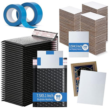 ANSSDO 302 Pcs Trading Cards Shipping Supplies Packaging Protector Kit | Include 100 Packs Bubble Mailers and 200 Pieces Cardboard Sheets for Collectible Cards Mailing Packaging or Wrap Envelopes