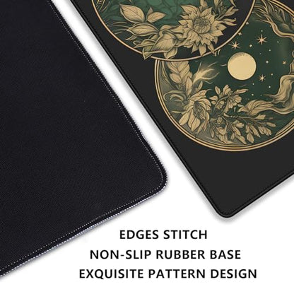 Celestial Moon Phases Art Nouveau Witch Aesthetic Green Dark Academia Mouse Pad,Non-Slip Waterproof Rubber Base Mouse Pad for Office,Computer,Keyboard,Laptop and Home Desk Pad(27.5X11.8 in) - color: Clestial Moon