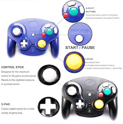 PGYFDAL Wireless Game Cube Controller, 2 Pieces 2.4G Wireless Classic Gamepad with Receiver Adapter for Wii Game Cube NGC GC (Dark Blue and Black) - color: Dark Blue&Black