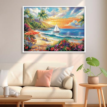 300 Pieces Puzzles for Adults, Summer Beach Jigsaw Puzzles 300 Pieces Puzzles for Adults Kids, Colorful Sunset Boat Jigsaw Puzzles, Birthday and Holiday Challenging Gift Toy 20.5x15 in - style: Summer Beach